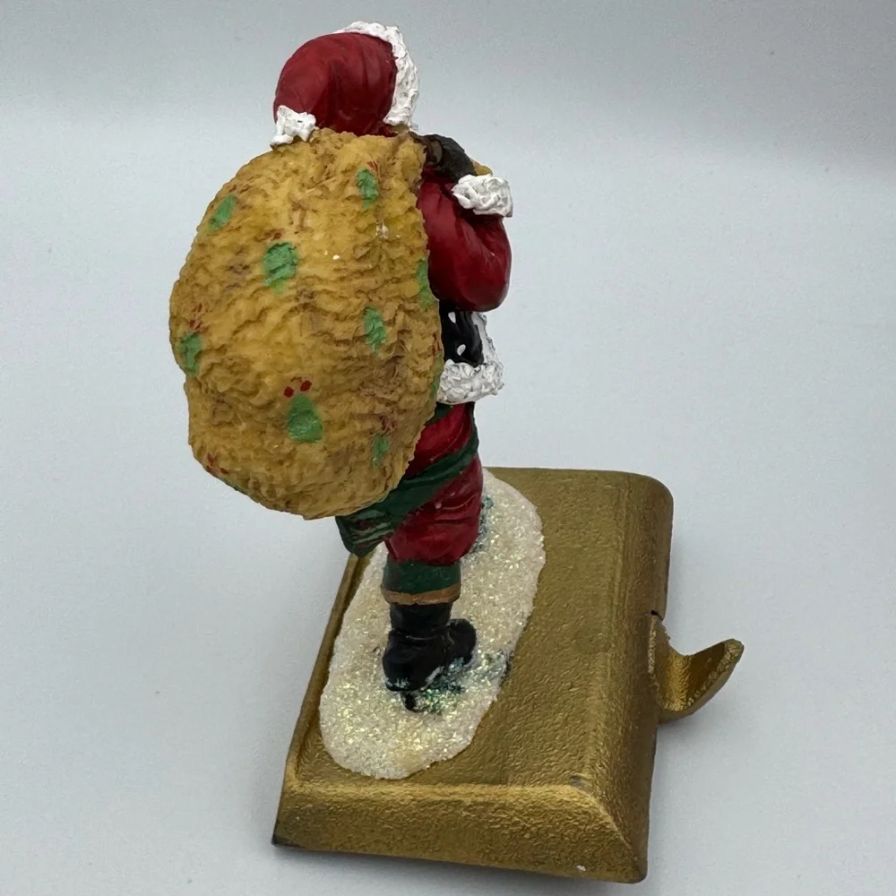 Vintage Santa’s Workbench Hiking Santa Stocking Holder Hand Painted Cast‎ Iron